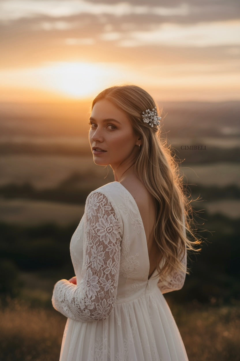Épingles à cheveux de mariée fleurs en porcelaine froide(x3) 'Pear'