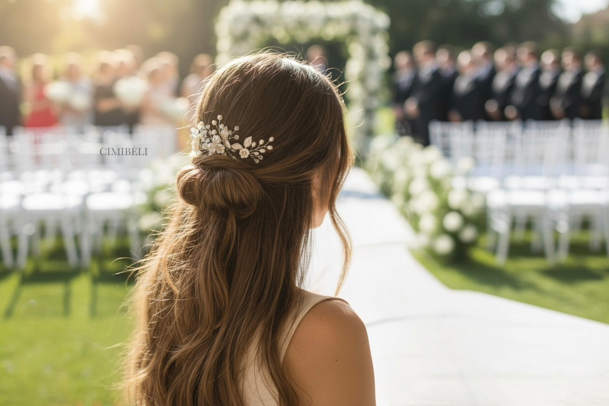 Épingles à cheveux de mariée fleurs en porcelaine froide(x3) 'Pear'