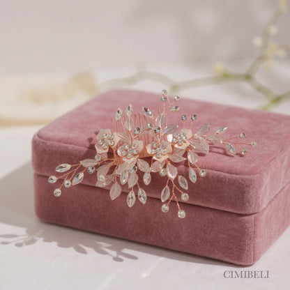 Peigne de mariage or rose 'Lantana'