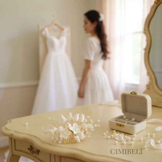 Peigne à cheveux mariage en fleurs céramique fait main'Emma'