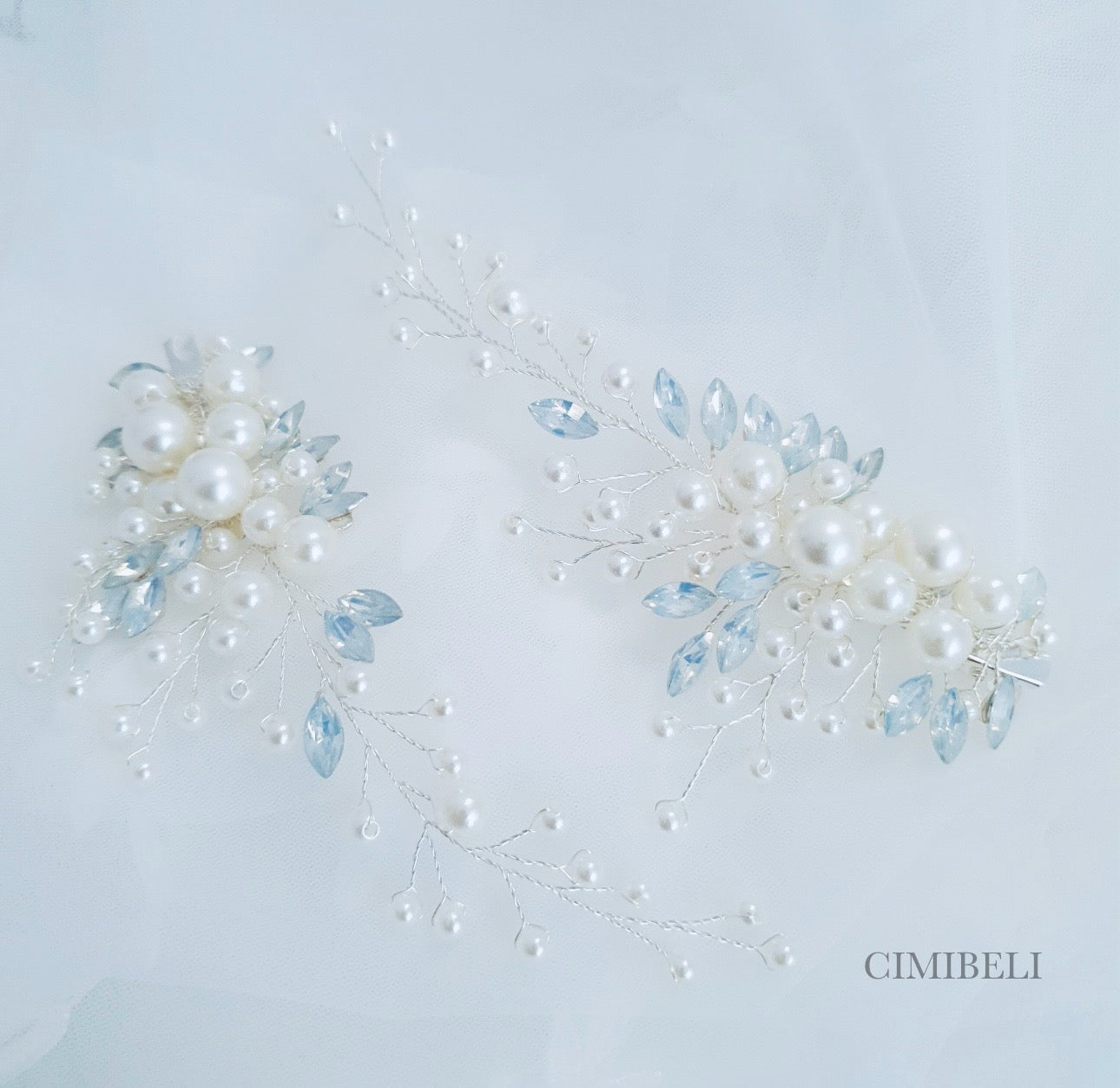 Barrette de mariage opales bleues 'Cherry'
