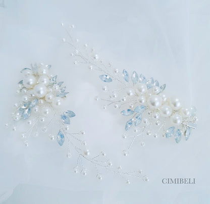 Barrette de mariage opales bleues 'Cherry'