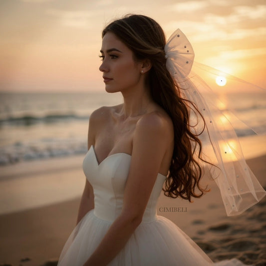 Voile de mariée perles avec nœud 'Miss'
