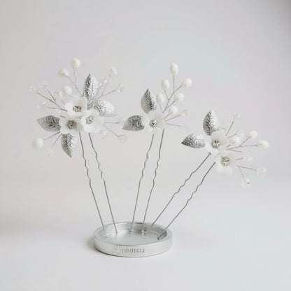 Épingles à cheveux de mariée  fleurs en porcelaine froide(x3) 'Pear'