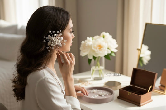 Épingles à cheveux de mariée  fleurs en porcelaine froide(x3) 'Pear'