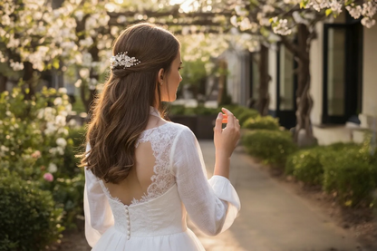 Peigne de mariée fait main avec fleurs en porcelaine froide et perles 'Grape'