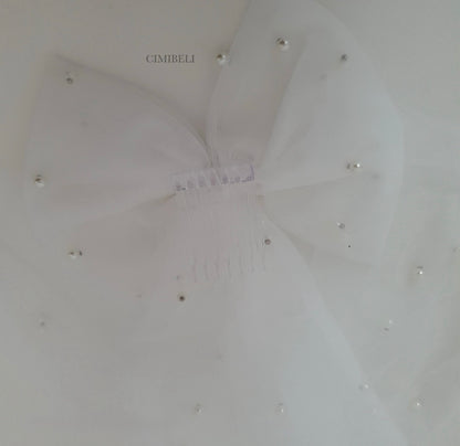 Voile de mariée perles avec nœud 'Miss'