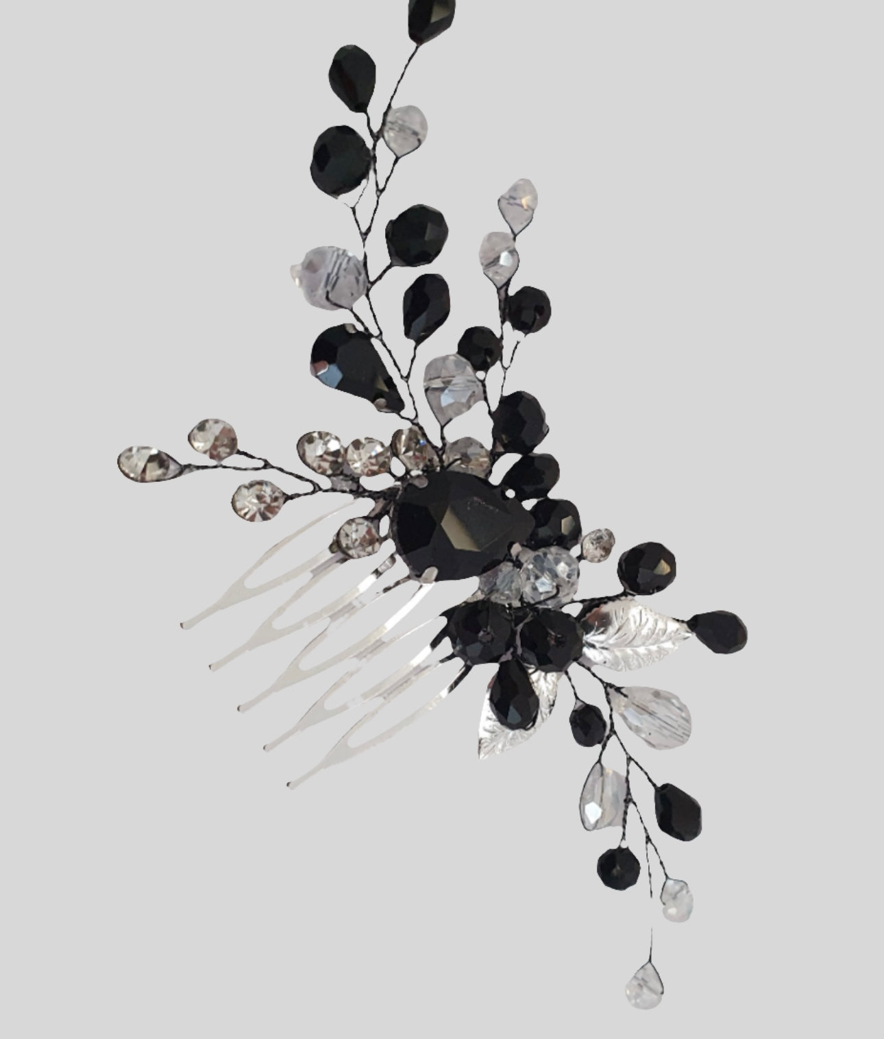 Peigne de cheveux mariée en cristal noir 'Lantana'