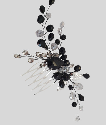Peigne de cheveux mariée en cristal noir 'Lantana'