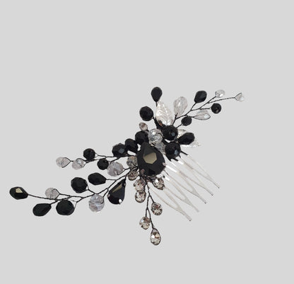 Peigne de cheveux mariée en cristal noir 'Lantana'